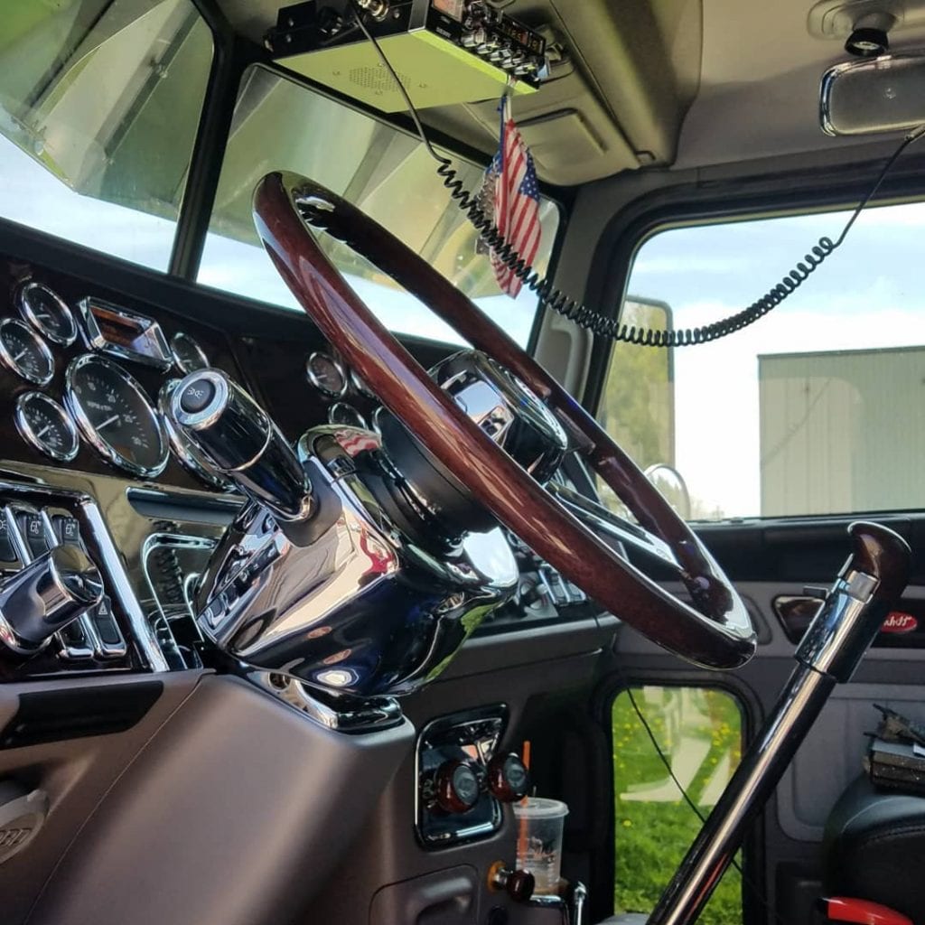 photo of interior big rig truck cab fully cleaned